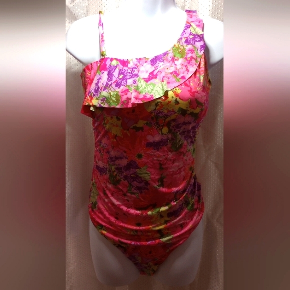 Garrett Hill One Piece Swimwear Underwire Bra Floral Off Shoulder Flower Tropic - Picture 8 of 16